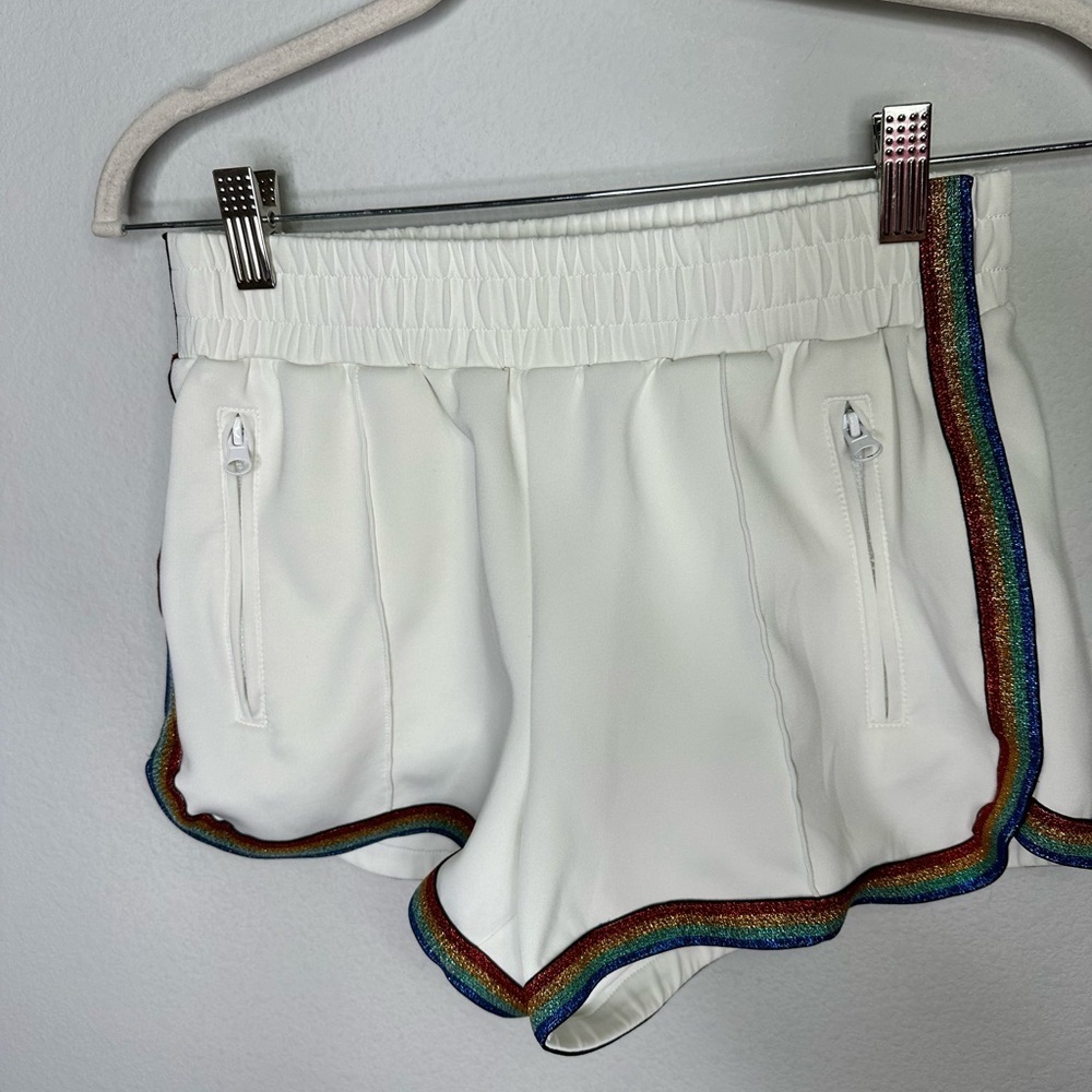 Half Heart White Shorts With Rainbow Trim 🌈 Medium Pride